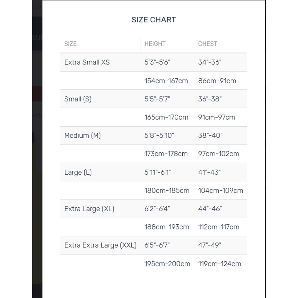 Musto Mens MArine Garments 19 Mens Size Chart